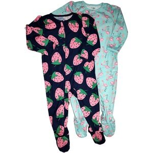 Simple Joys‎ Carter's Baby Girl 24 Footed Sleeper Lot Strawberry Flamingo